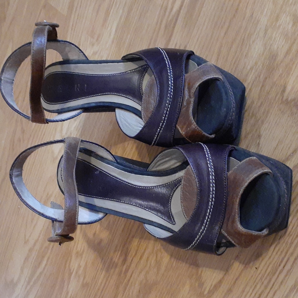 MARNI Brown Leather Platform Wedges Sandals Sz 37/7 - Picture 3 of 13